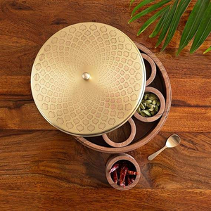 Luxury Brass Spice <b>Box</b> Handcrafted Brass Spice <b>Box</b> With 7 Container Antique Masala <b>Box</b> From India BY HF CRAFTS - Product Image 1