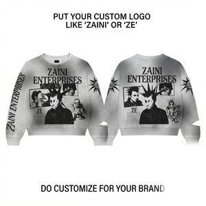 เสื้อสเวตเชิ้ตผ้าฝ้ายเฟรนช์เทอร์รี่พรีเมียม 380 GSM ล้างสีแบบแอซิดวอช สไตล์สตรีทแวร์สำหรับฤดูหนาว สีเทาอ่อน พิมพ์ลาย DTG ตามสั่ง ป้าย OEM สำหรับผู้ชาย - Product Image 1