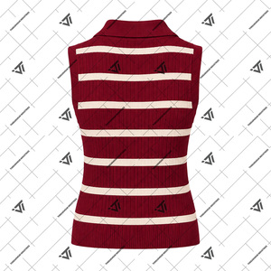 Delta griega al por mayor |   Sigma |   Theta |   Chaleco de Punto sin Mangas con Cuello en V Profundo y Rayas Bordadas de DST Sorority Clothing - Product Image 2