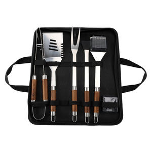 Kit d'accessoires de barbecue haut de gamme en acier inoxydable avec manches en <span class=keywords><strong>bois</strong></span>, 5 pièces, avec sac de transport, ensemble d'outils pour barbecue - Product Image 6