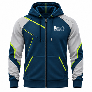 Navy Blue Front Logo Design <b>Fleece</b> <b>Zipper</b> Regular Fit 100% Cotton Waterproof Custom Comfortable Casual Streetwear Hoodies - Product Image 1