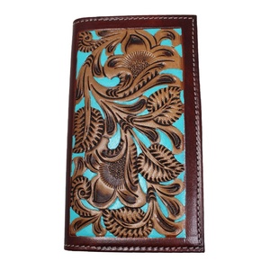 Portefeuille unisexe en cuir véritable pleine fleur RFID, design long bohème fait main, fermeture à rabat, pur, élégant, durable, idéal pour un cadeau 8x4x1 - Product Image 4