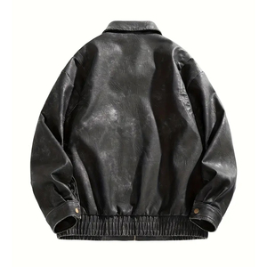 Veste oversize en similicuir de qualité supérieure, unisexe, style streetwear vintage, veste bomber à blocs de couleurs, logo personnalisé, tailles disponibles - Product Image 2
