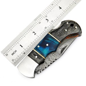 Juego de 3 cuchillos plegables de cobre damasco con mango de madera y funda de cuero, juego de cuchillos EDC CuMai con personalización OEM - Product Image 3