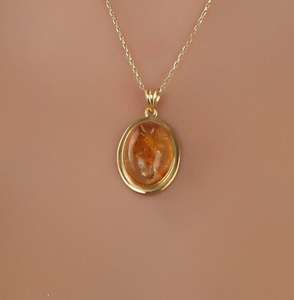 Collier ovale en ambre de la Baltique, argent sterling 925 plaqué or 14 carats, pendentif délicat et élégant, bijoux pour anniversaire, fiançailles - Product Image 3
