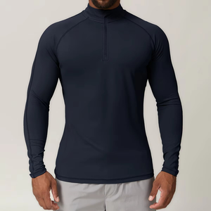 Camiseta Deportiva de Manga Larga para Hombre, de Secado Rápido, Transpirable, Cuello Redondo, con Cierre de 1/4, Spandex, Poliéster, Corte Regular, Ecológica, Lisa - Product Image 5
