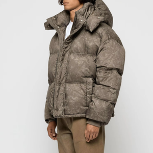 <b>Men</b> Hooded Puffer <b>Jacket</b> Winter Down Filled Zipper Closure Casual Thick Insulated Coat Solid Color Polyester Outerwear - Product Image 2