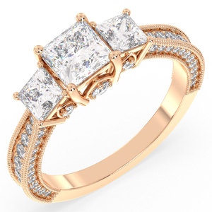 Bague REYES à trois pierres en moissanite taille princesse certifiée GRA en argent sterling 925 plaqué or rose, bijoux, cadeaux d'anniversaire - Product Image 2