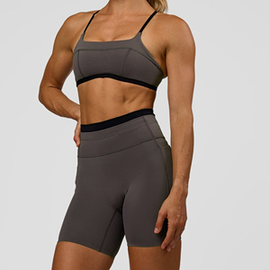 Shorts Deportivos de Cintura Alta para Mujer, Color Sólido, con Cintura Elástica, de Secado Rápido, Tejidos, para Entrenamiento, Color Gris - Product Image 5