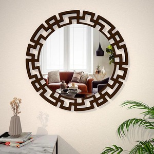 New Design Round wooden wall mirror carved frame decorative mirror modern wall decor living room bedroom hotel mirror Entryway - Product Image 2