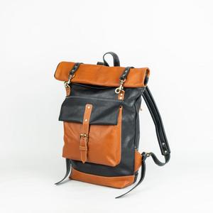 Authentic Buffalo Leather <b>Roll</b> Top <b>Backpack</b> Grainy Texture Rucksack Heavy Duty Travel Bag For Outdoor LRTB-0182 - Product Image 2