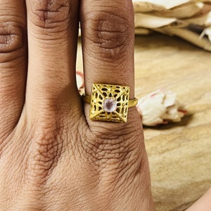 New Arrival Rose Quartz Geometric Filigree <b>Ring</b> Boho Brass <b>Ring</b> For Women 18k Gold Plated <b>Dainty</b> Pyramid <b>Ring</b> Wholesale/OEM/ODM - Product Image 6