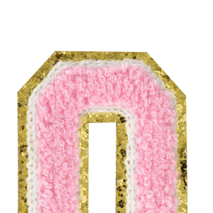 Patch lettre O en chenille rose avec bordure dorée scintillante, qualité supérieure personnalisée, appliqué thermocollant pour vêtements et accessoires - Product Image 4