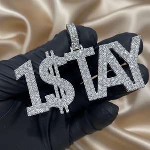 Pendentif 1$TAY entièrement serti de moissanite, en argent sterling 925, breloque lettre thématique Hip Hop pour homme - Product Image 1