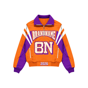 Custom Brand Name Men's Sporty Streetwear Tracksuit Set Orange Purple Quarter-Zip Jacket Shorts Woven Satin Spring Windbreaker - Product Image 2