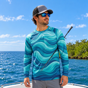 Camisa de Pesca de Manga Larga con Estampado Geométrico Azul Claro para Hombre, Protección Solar UPF 50, Anti-UV, para Actividades al Aire Libre - Product Image 3