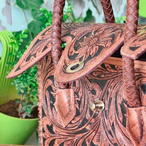 Sac de voyage week-end vintage en cuir véritable pour femme, couleur unie, fermeture éclair, durable, marron, avec surpiqûres - Product Image 3