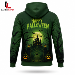 Sudadera con Capucha Personalizada Verde de Halloween con Diseño de Castillo Encantado y Calabaza, Unisex, Sublimada, Estilo Gótico, de Poliéster, Ropa Urbana - Product Image 3