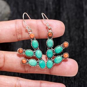Boucles d'oreilles pendantes en turquoise bleue, argent sterling 925, faites à la main, bijoux pour femme, forme ovale, turquoise - Product Image 2