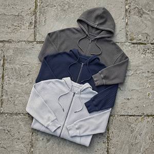 Men's 100% Cotton Full <b>Zip</b> Hoodie Solid Color Knitted <b>Hooded</b> Sweatshirt Regular Fit Anti-Pilling Autumn Wear - Product Image 2