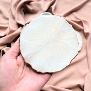 High Quality Eco-Friendly Modern Resin Oval <b>Coaster</b> <b>Green</b> Gold Leaf Design 400mm Diameter Home Wedding Cafe Restaurant Table - Product Image 5