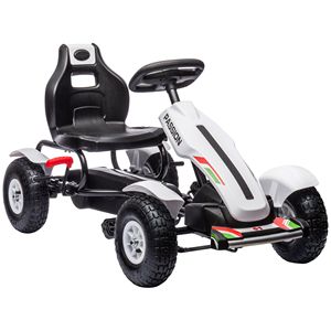 Go-Kart per Bambini con Sedile Regolabile, Freno a Mano, Ruote Antiscivolo in Gomma e Pedale Bianco - Product Image 1