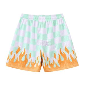 Shorts de sport hybrides en maille pour le basketball, motif à carreaux et flamme, impression par sublimation, respirant, en polyester, au-dessus du genou, style streetwear - Product Image 2