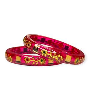 Ensemble de bracelets tendance en résine acrylique de haute qualité, imitation perle étincelante, motif floral taille émeraude, rose, plaqué or, pour mariage - Product Image 1