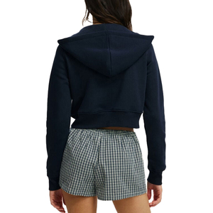 Wholesale Women <b>Cropped</b> <b>Zip</b> <b>up</b> <b>Hoodie</b> Streetwear Drop Shoulder Crop Top Fleece Inside Long Sleeve High Quality Crop Hoodies - Product Image 5