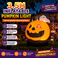 Citrouille gonflable géante d'Halloween avec décor fantôme, citrouille gonflable résistante aux intempéries avec éclairage pour événements commerciaux en plein air et location