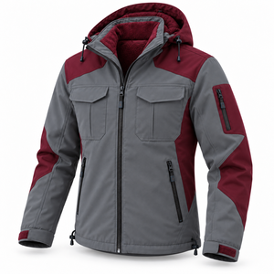 Wholesale Private Label Softshell Jacket <b>Mens</b> Winter Travel Outdoor Climbing Warm <b>Fleece</b> Lining Hooded Color Block Zipper Jacket - Product Image 2