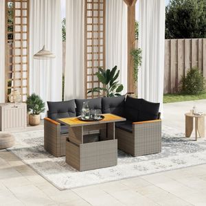 Set divano da giardino con bracciolo regolabile in 5 pezzi in Rattan grigio - Product Image 1