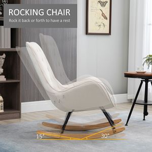 Poltrona a dondolo imbottita color crema in stile Mid-Century con schienale a orecchioni e base in legno di gomma, ideale per studio, camera da letto e relax - Product Image 4