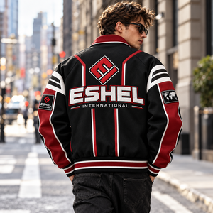 Chaqueta Varsity para Hombre ESHEL International, Diseño Color Block en PU con Bordado y Cierre, Estilo Urbano, Precio al por Mayor, OEM, Precio Económico - Product Image 3