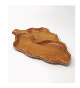 Nouvelle assiette de service en bois en forme de feuille à motif de Noël pour fruits, idéale pour la restauration et l'usage domestique, recyclable et compatible lave-vaisselle - Product Image 1