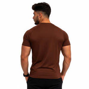 The Gym Men's Slim Fit Short Sleeve T-Shirt <b>Brown</b> Cotton Jersey Crew Neck Casual Breathable Printed Design Front Letter Pattern - Product Image 2
