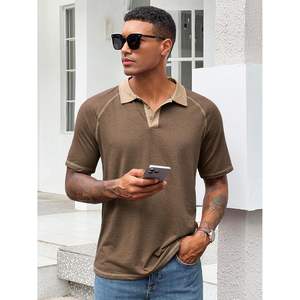 2025 <b>Men's</b> Casual Solid for <b>Polo</b> <b>Shirts</b> Short Sleeve Lightweight Stretchy Golf Top for Summer Beach Dark Tone Raglan Tops - Product Image 1