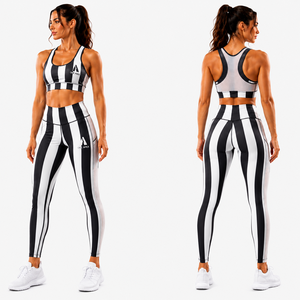 Women's Black White Striped Leggings Set Sports <b>Bra</b> Yoga Workout Activewear Fitness Clothing Custom Private Label OEM ODM - Product Image 2