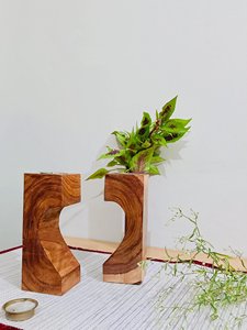 Artisan Crafted Wooden Tealight Holder Hand Cart Heart Design Contemporary Geometric Candle <b>Stand</b> for Luxury Home Decor - Product Image 3