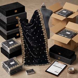 Luxury Black Velvet Bridal Dupatta with Heavy Gold Zari and Sequin Embroidery Weddings Shawl for Women Traditional Festive Wears - Product Image 5
