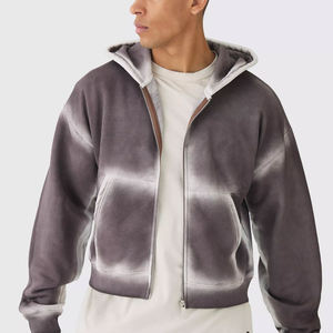 Oversized <b>Hooded</b> <b>Zip</b>-Up Sweatshirt Men's Gradient Color Fleece Casual Autumn Style Regular Sleeve Knitted Dip Dye Design - Product Image 1