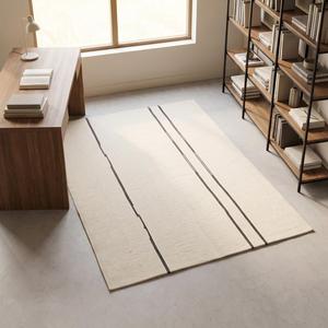 Tapis en laine tissé plat de qualité supérieure, couleur unie ivoire crème, style minimaliste scandinave, tissé à la main, antidérapant, à poils moyens, en toile de coton - Product Image 3