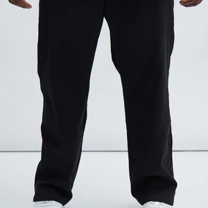 Pantalon de jogging en coton noir pour homme, coupe droite, taille élastique, décontracté, respirant, mi-lourd, tissé, style printemps - Product Image 3