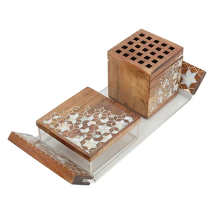 Bone Inlay Bakhoor Burner with <b>Box</b> and Tray Decorative Indian <b>Incense</b> Set Mother of Pearl Sandalwood at by FAIZA CRAFT - Product Image 6
