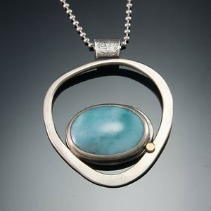 Geometric Turquoise Pendant Necklace <b>Silver</b> Plated Stainless Steel Minimalist Design Beaded <b>Chain</b> Unisex Everyday Wear - Product Image 1