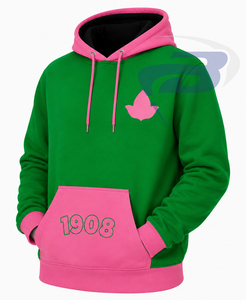 อัลฟ่า |   คาปา |   เสื้อฮู้ดผู้ชายสีเขียว Alpha Sorority พร้อมกระเป๋าจิงโจ้สีชมพู 1908 คัลเลอร์บล็อก เสื้อฮู้ดผู้หญิงแบบสวมลำลอง - Product Image 1