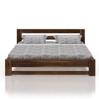 Base de Cama Plegable Hecha a Mano con Acabado en Teca, Tamaño King, Diseño Bohemio Moderno con Soporte de Láminas de Madera Ajustable