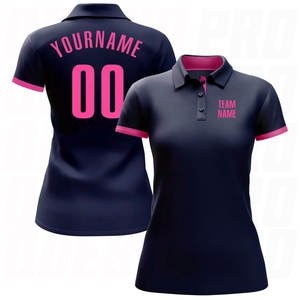 Polo de golf à sublimation personnalisé avec logo – Polos de golf performance bleu marine et rose pour l'athlétisme - Product Image 2