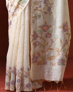 Sari traditionnel KV en coton Chanderi avec motifs floraux et chemisier réversible à séchage rapide non cousu - Product Image 3