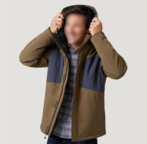 Veste unisexe épaisse en toile unie à capuche avec fermeture éclair, imperméable, coupe-vent, décontractée, pour l'hiver, en polyester - Product Image 3